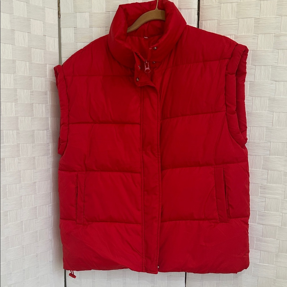 Red Puffer Vest - Sleeveless Quilted Jacket